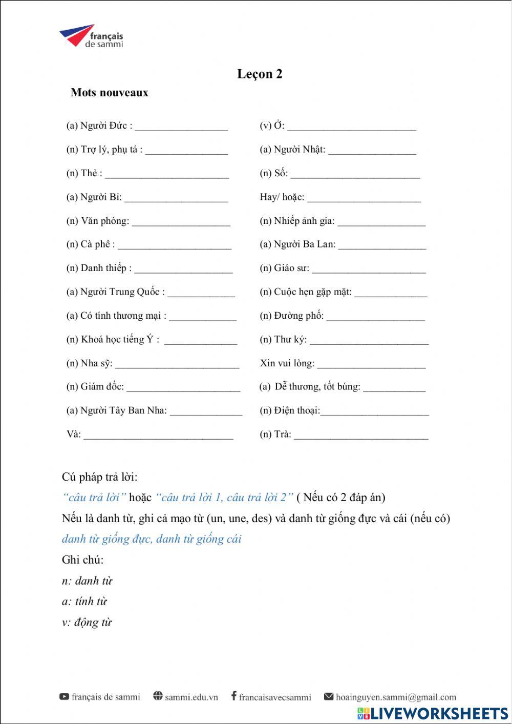 Le Nouveau Taxi 1 - Leçon 2 - Vocab