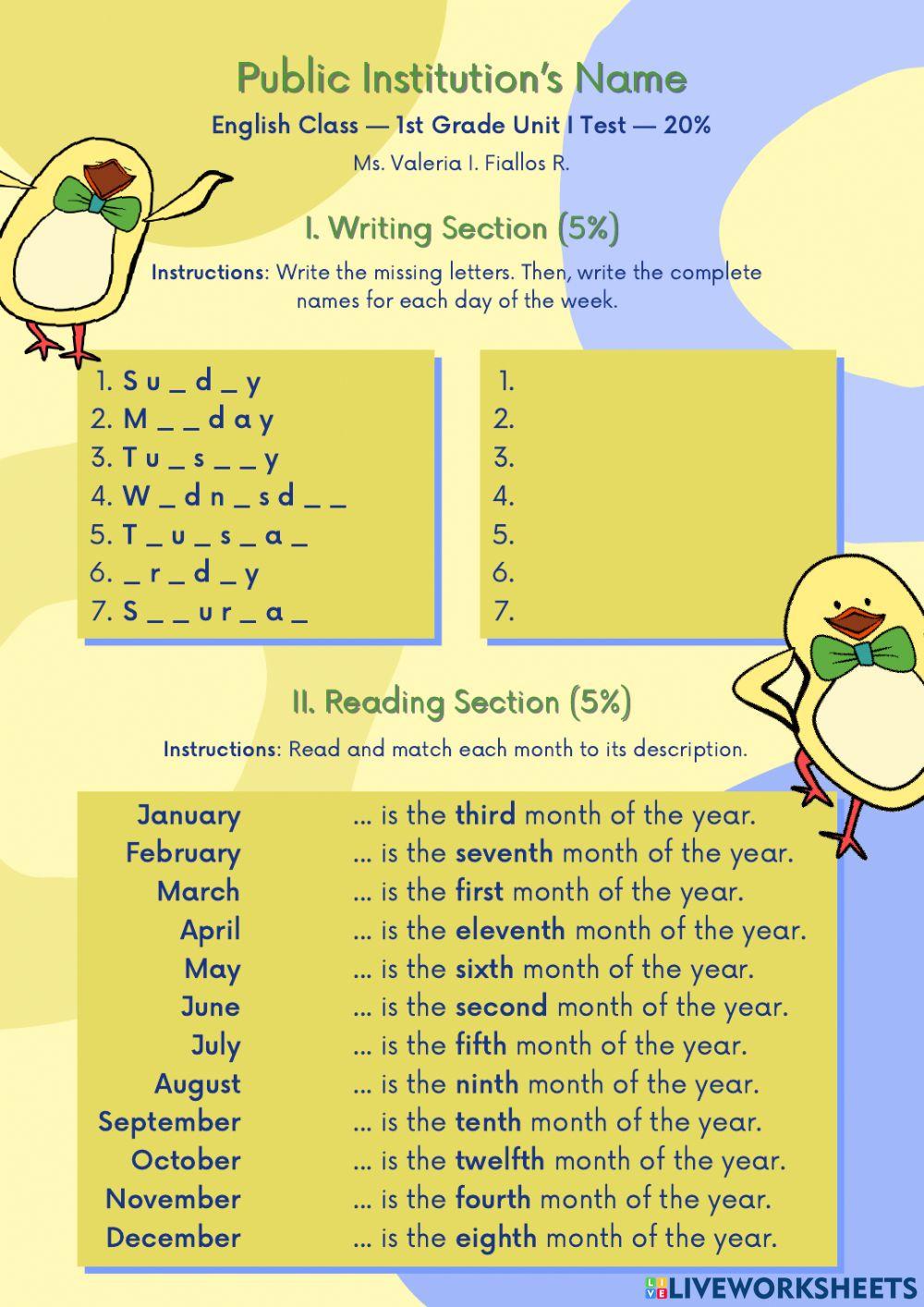 Days of the week and months of the year worksheet live worksheets