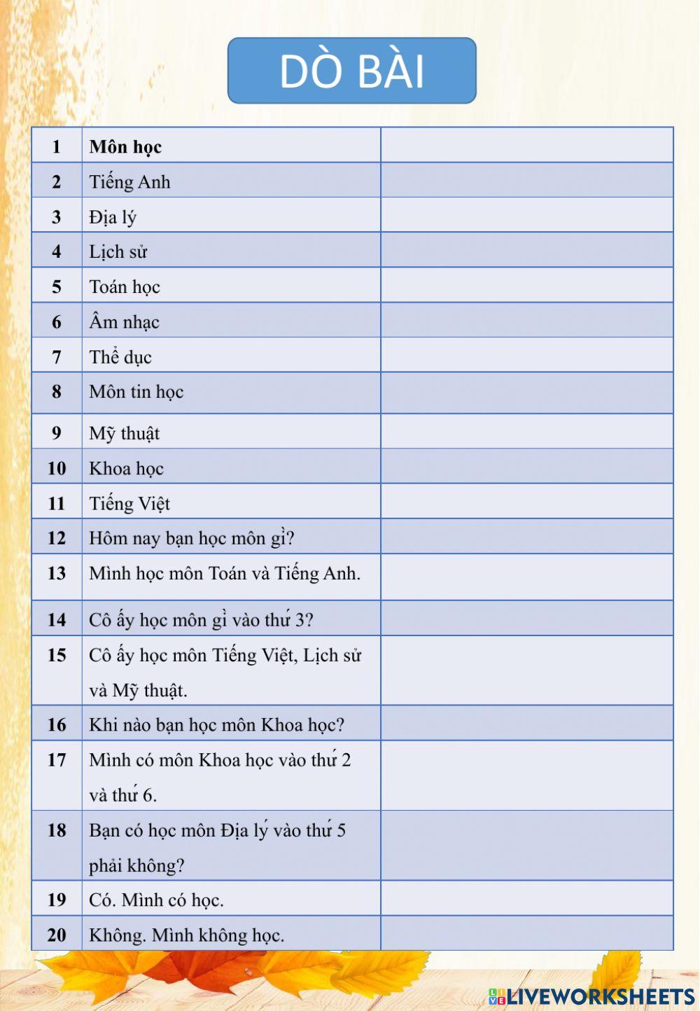 Dò bài lớp 4 21-11