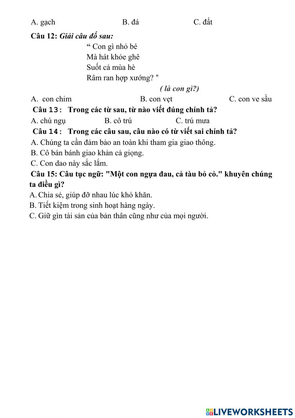 Bài ôn Tiếng Việt tuần 11