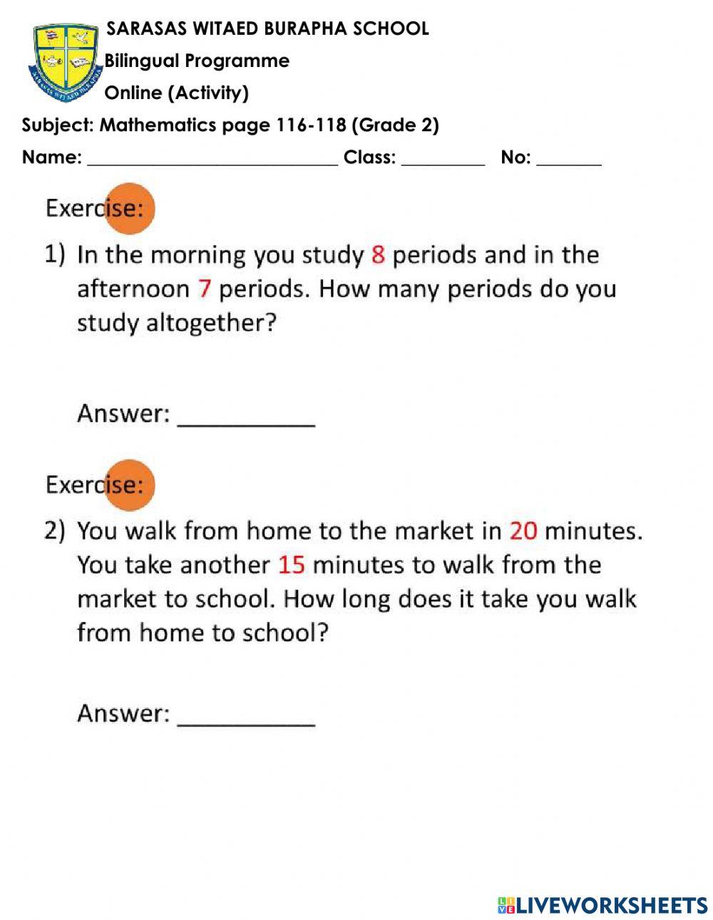 Problem solving activity for Grade 2 | Live Worksheets