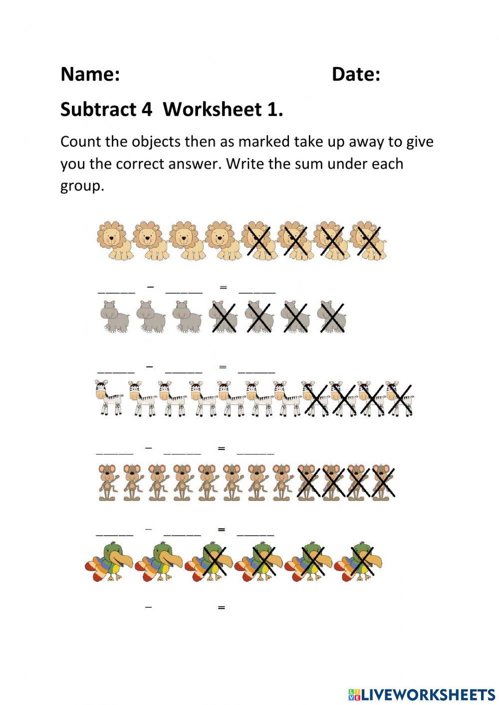 Subtract 4 Worksheet 1