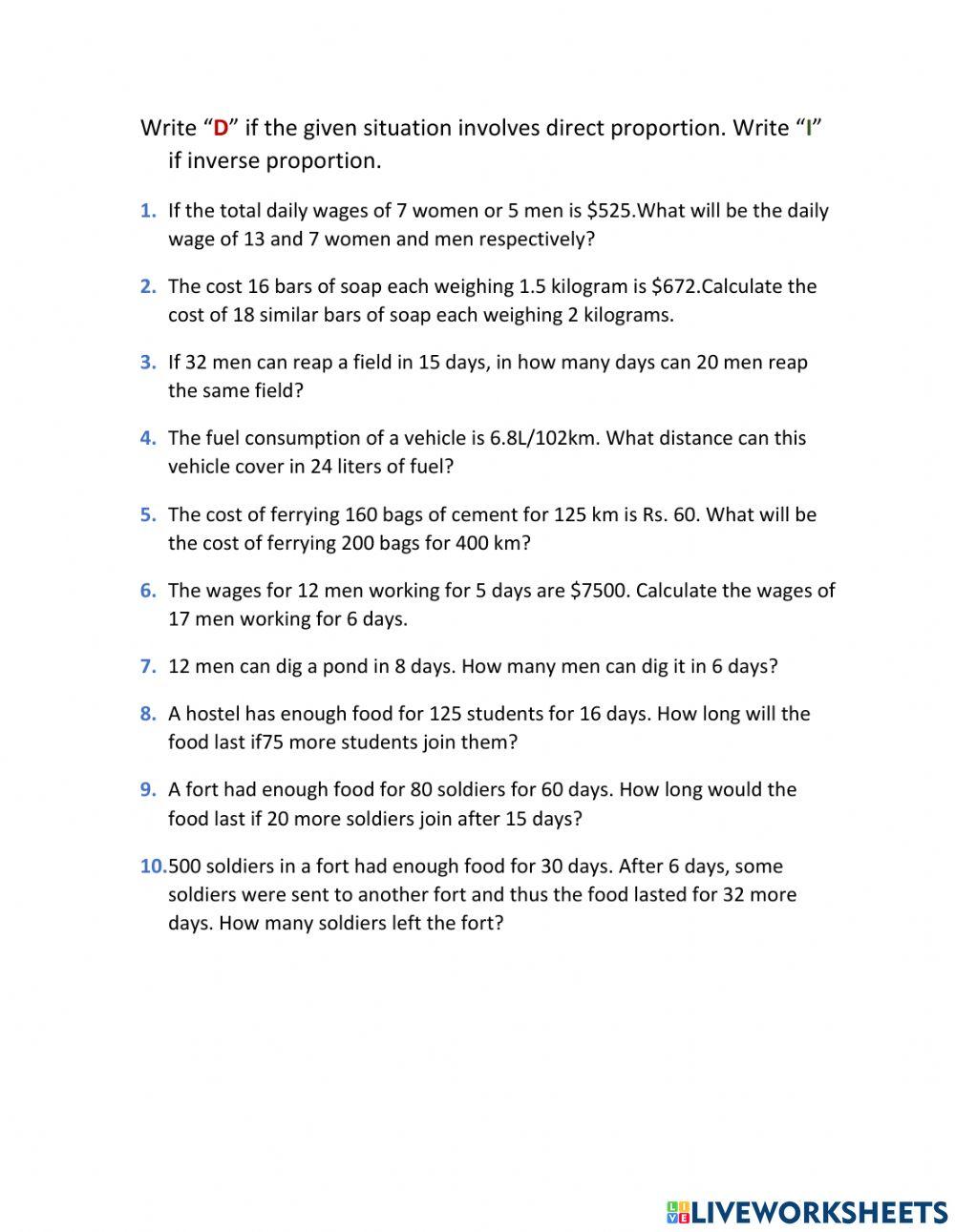 Direct or Indirect Proportion