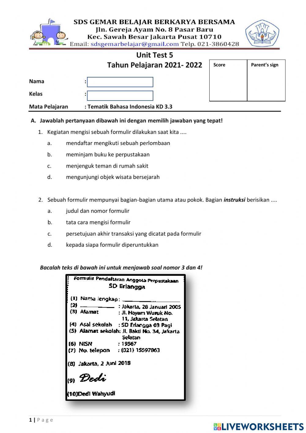 Unit test tema 5 bahasa indonesia
