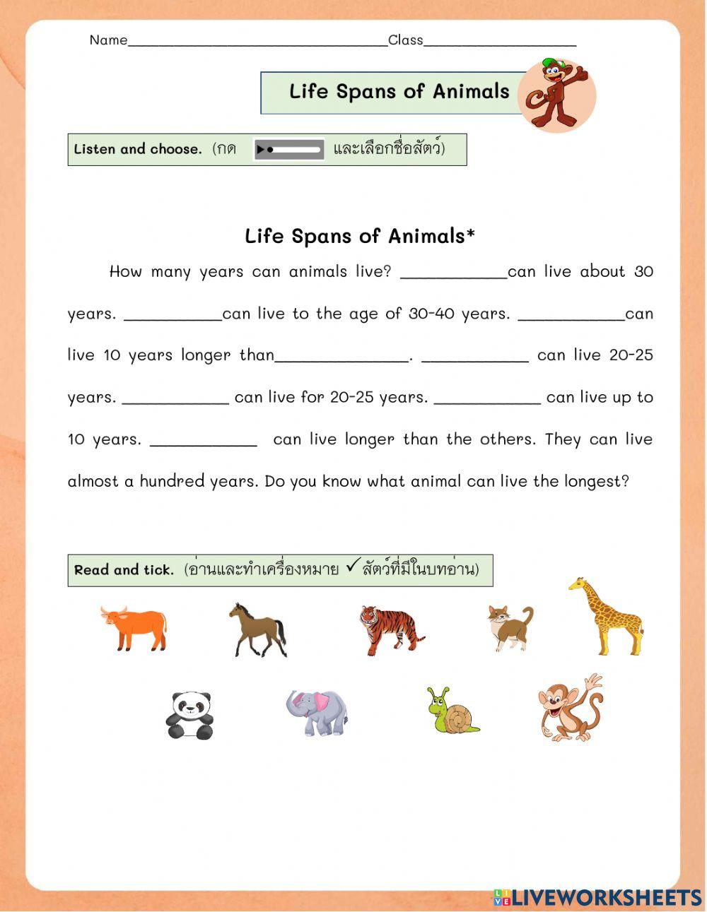 Life Spans of Animals