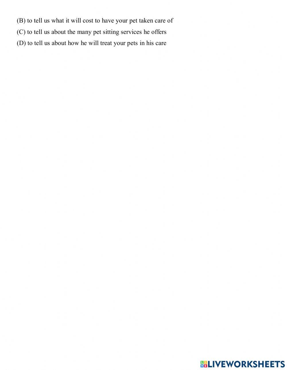 Pet Sitter Listening Comprehension