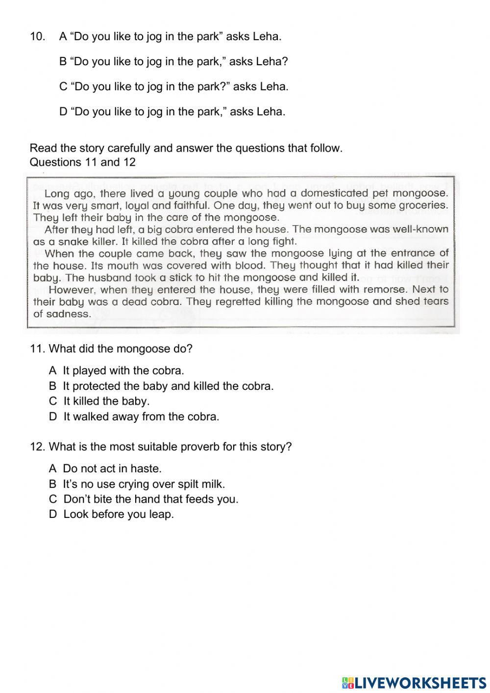 Year 6 English Quiz Competition 2021