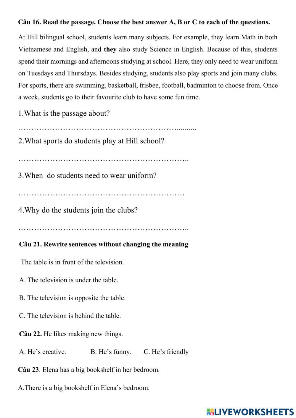 Review Unit 1,2,3 English 6