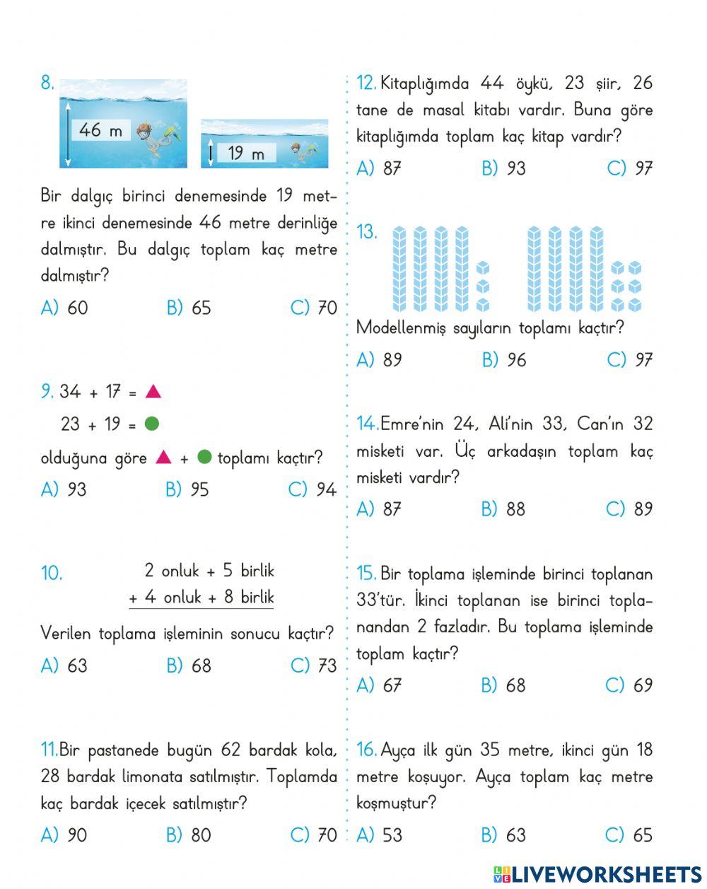 Matematik 6 Hafta Testi