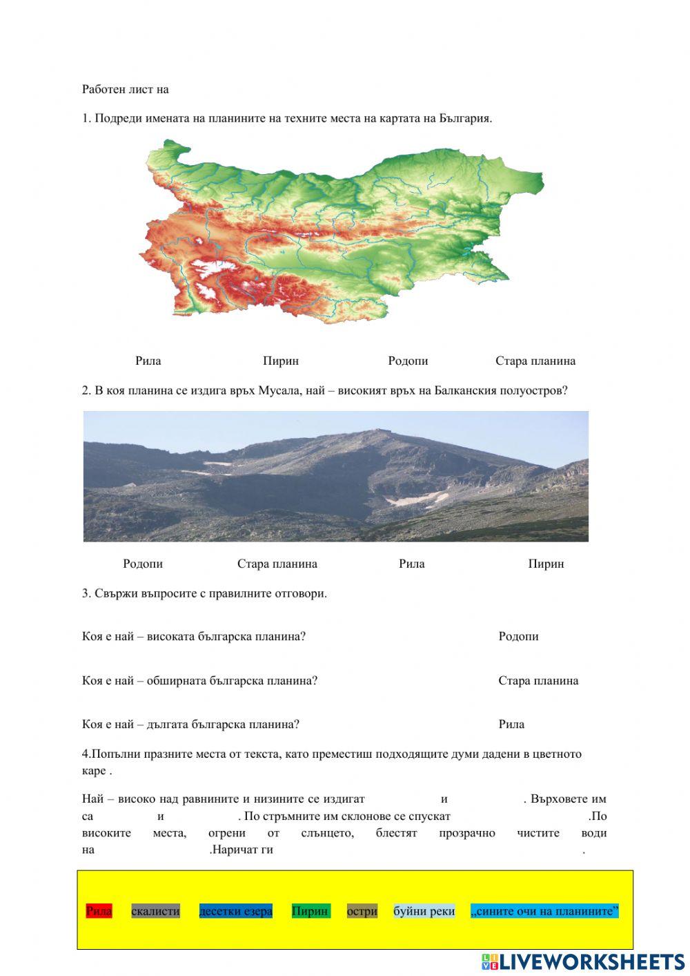 Какво зная за планините в България?