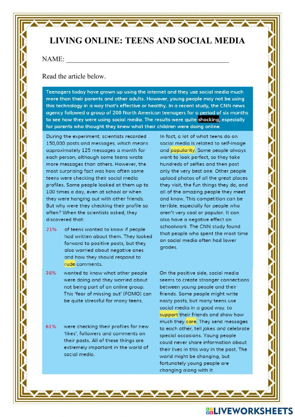 Living online: teens and social media