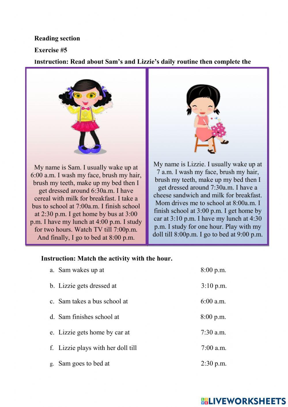 english-test-online-daily-routine-4th-grade-online-exercise-for