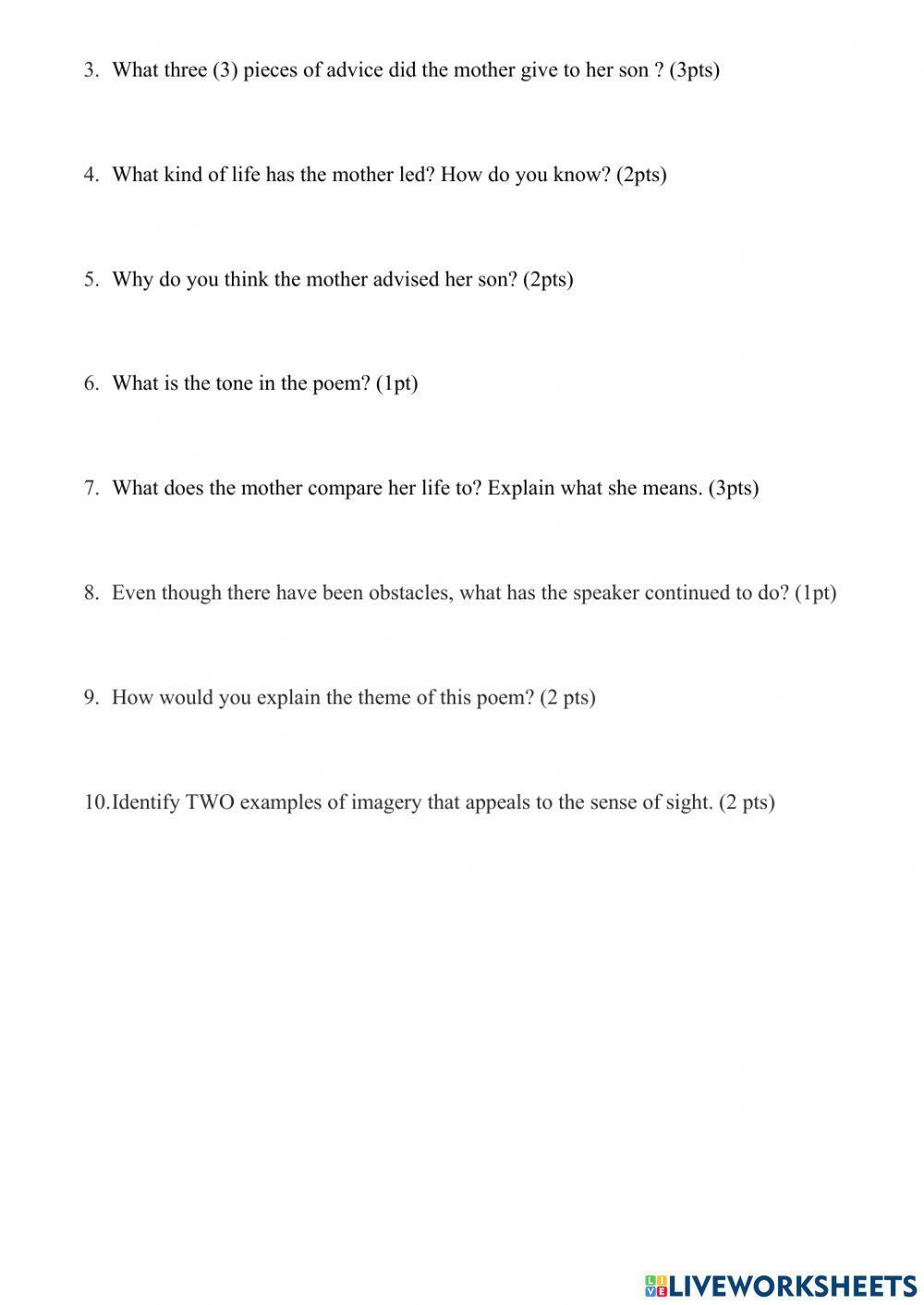 Mother To Son Poem Questions And Answers Class 7 Pdf Sitedoct org