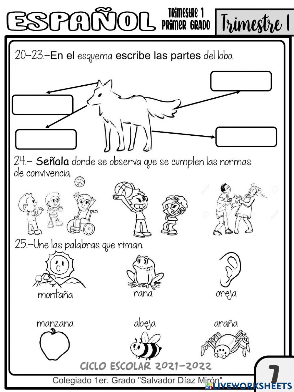 Examen de practica de español de 1o. grado