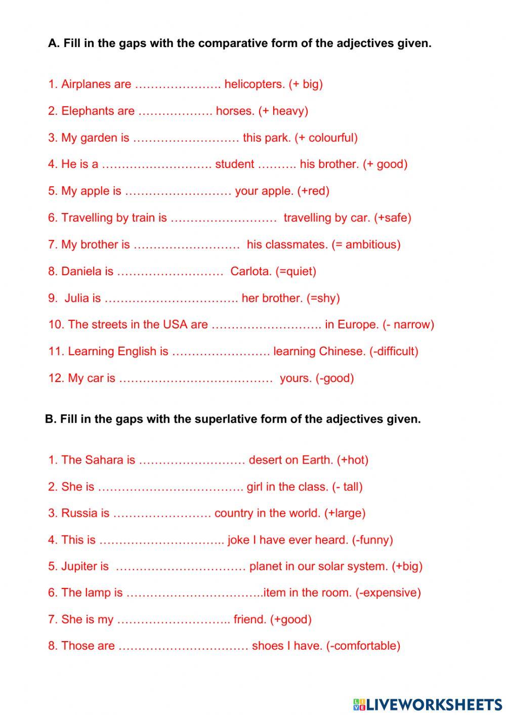 Comparative and superlative forms