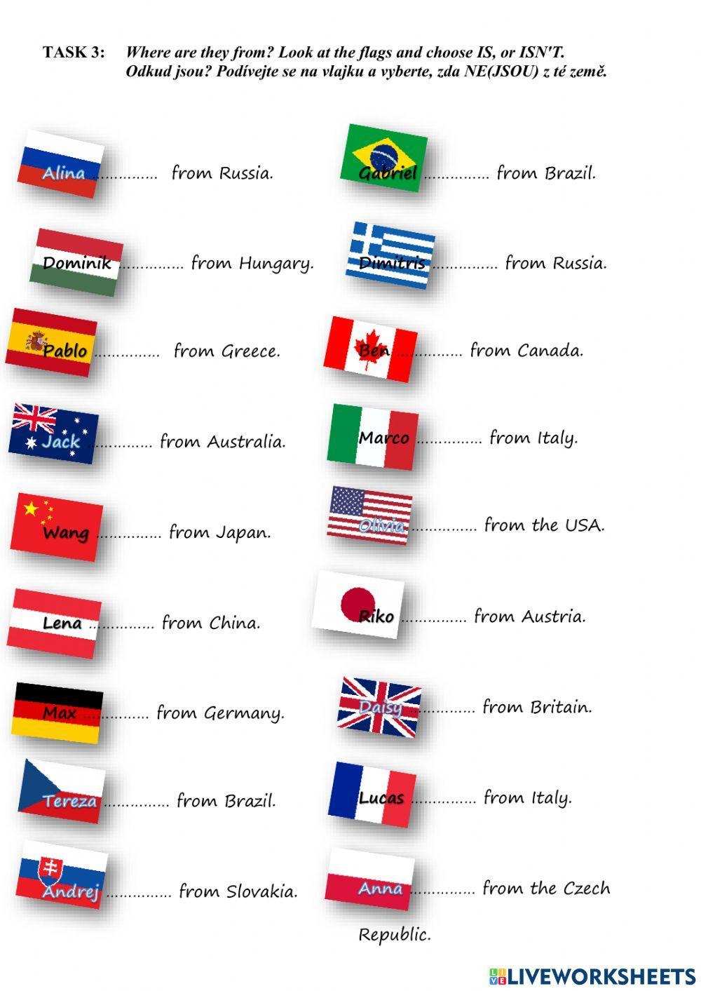 PROJECT 1 Unit 2A - WHERE ARE YOU FROM? (countries)