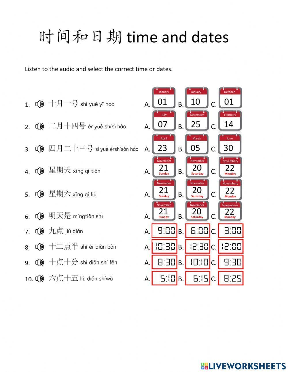 Time and dates Time and dates