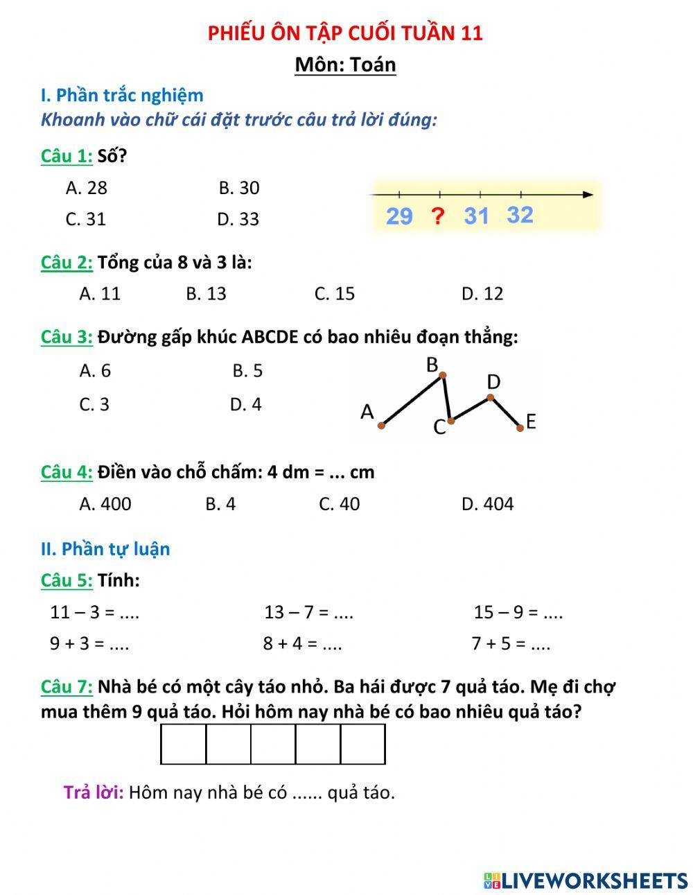 Bài ôn tập cuối tuần 11