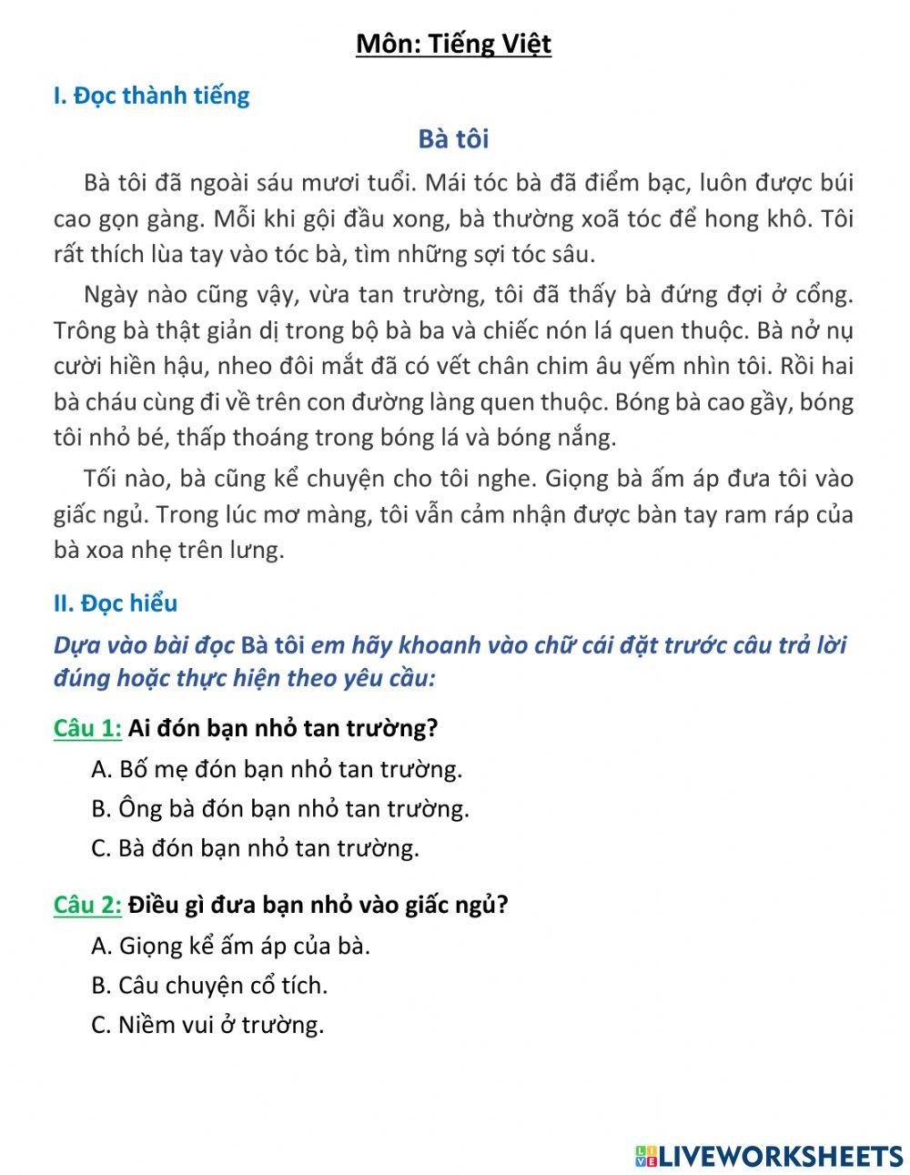 Bài ôn tập cuối tuần 11