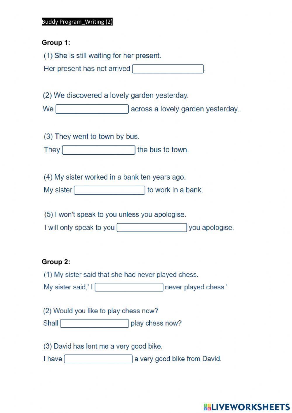 Buddy program writing 2 worksheet live worksheets