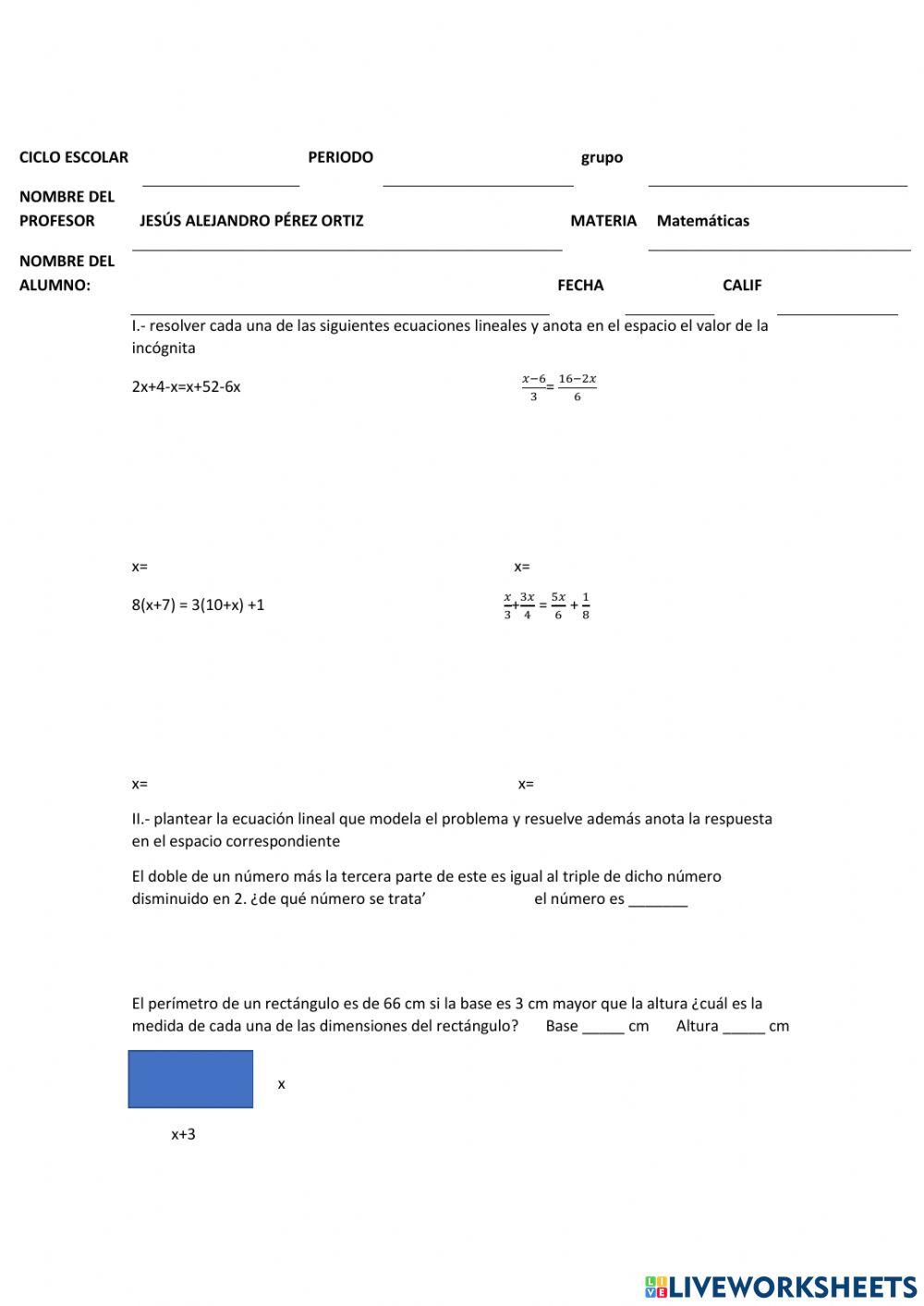 Evaluación ecuaciones lineales