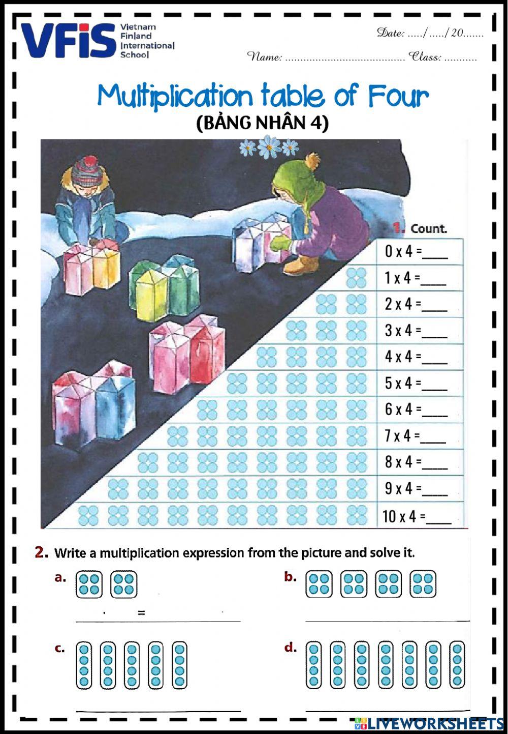 Worksheet - Multiplication table of Four - Week 12
