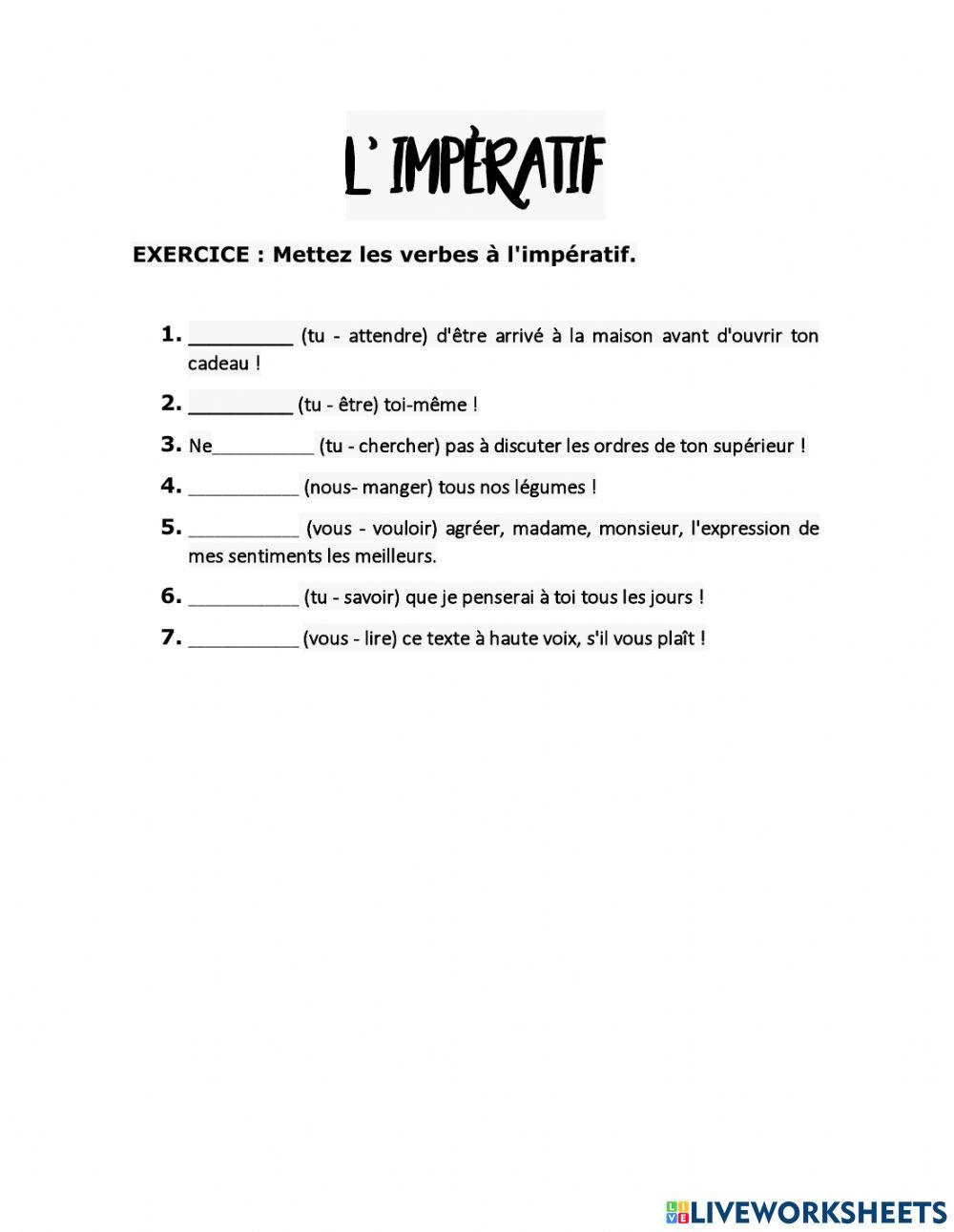 Attendre Imperatif L'impèratif activity for A.2 | Live Worksheets