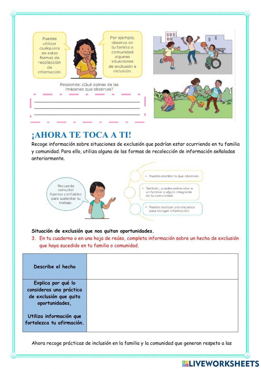 Identificamos situaciones de inclusión