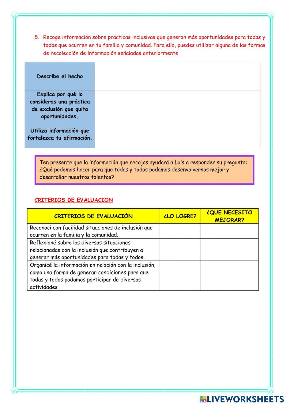 Identificamos situaciones de inclusión
