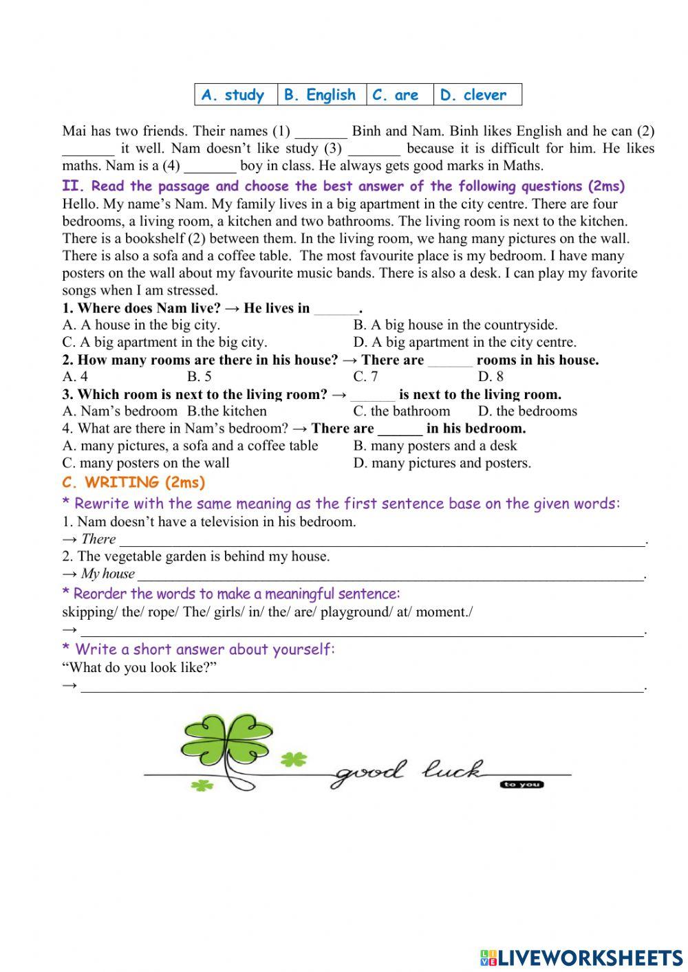 Kiểm tra giữa kì I - Tiếng Anh 6 (21-22)