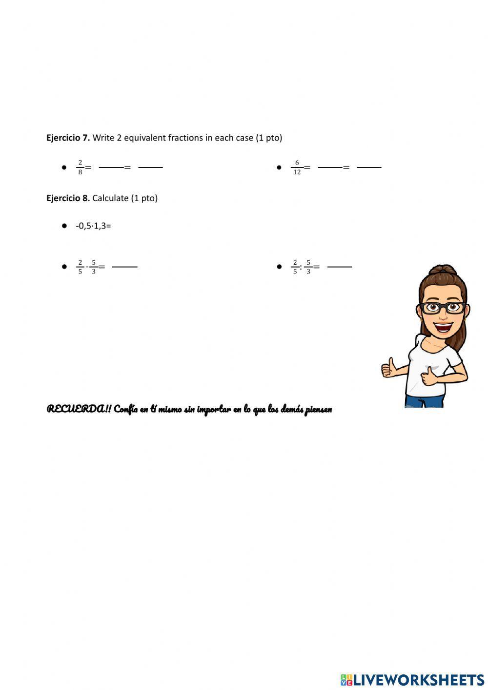 Examen fracciones y decimales 2ºESO