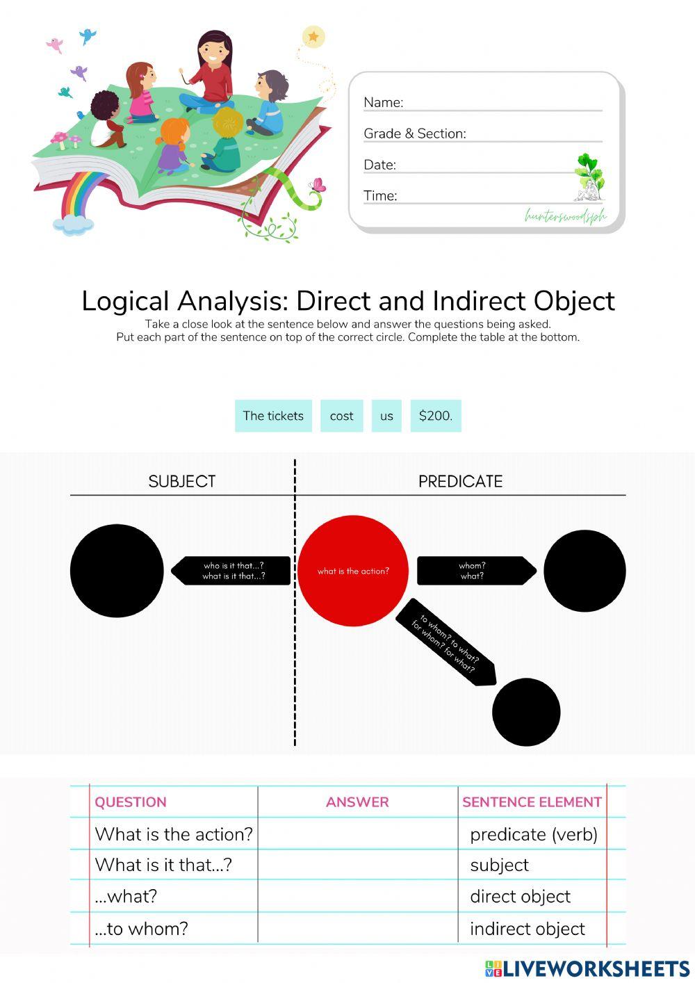Logical Analysis - Sentence Analysis - HuntersWoodsPH.com Worksheet