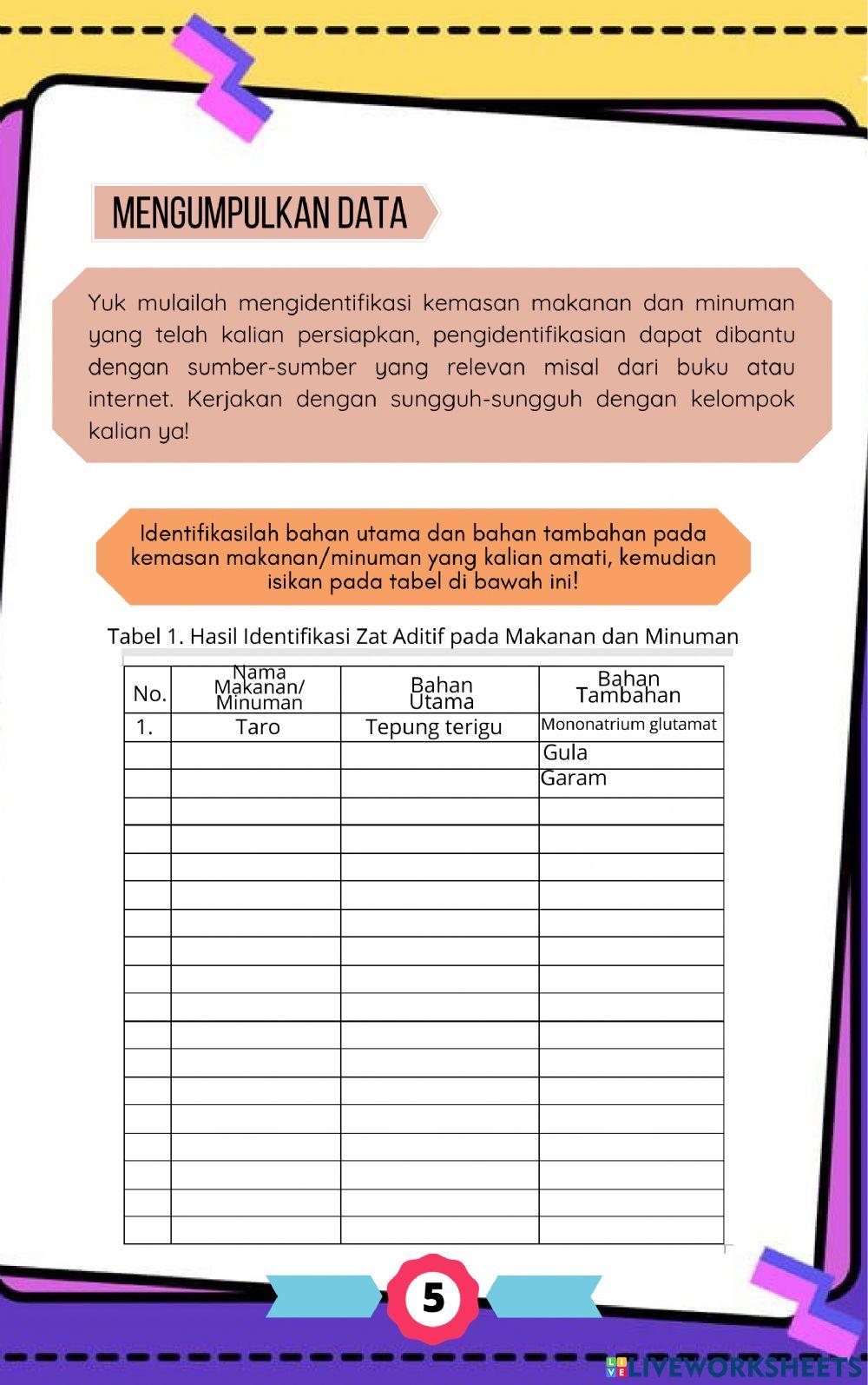 LKPD 1 Pengamatan Zat Aditif pada Kemasan Makanan dan Minuman