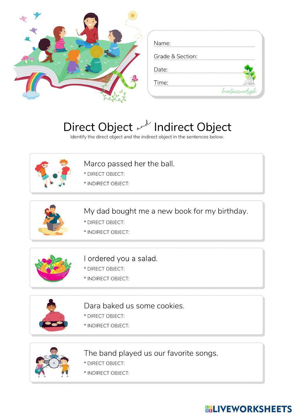 Direct and Indirect Object - HuntersWoodsPH.com Worksheet