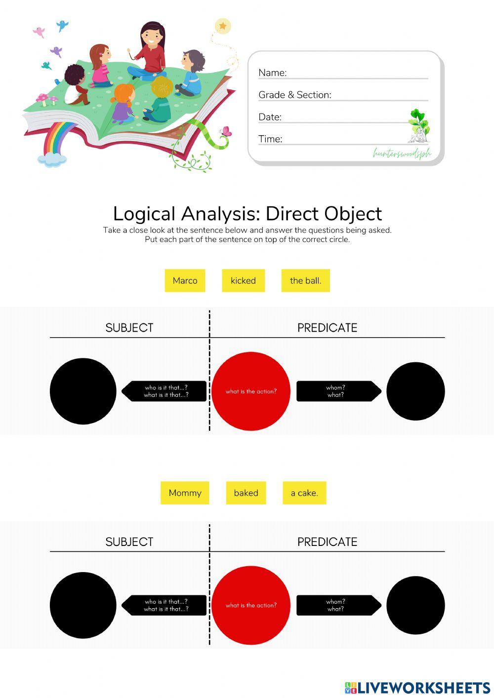 Logical Analysis: Direct Object - HuntersWoodsPH.com Worksheet