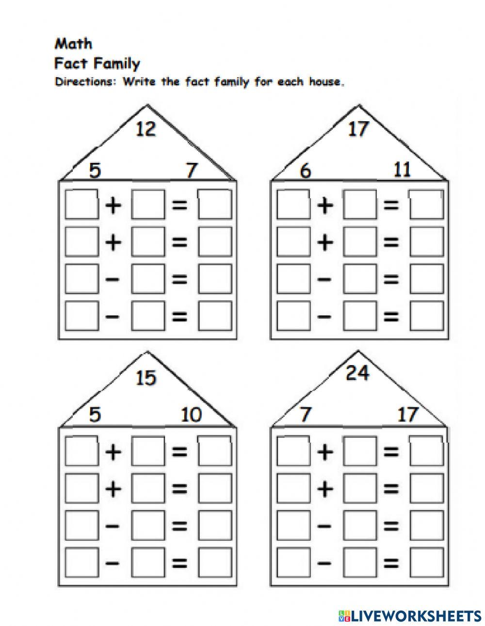 Fact Families Worksheet online exercise for | Live Worksheets