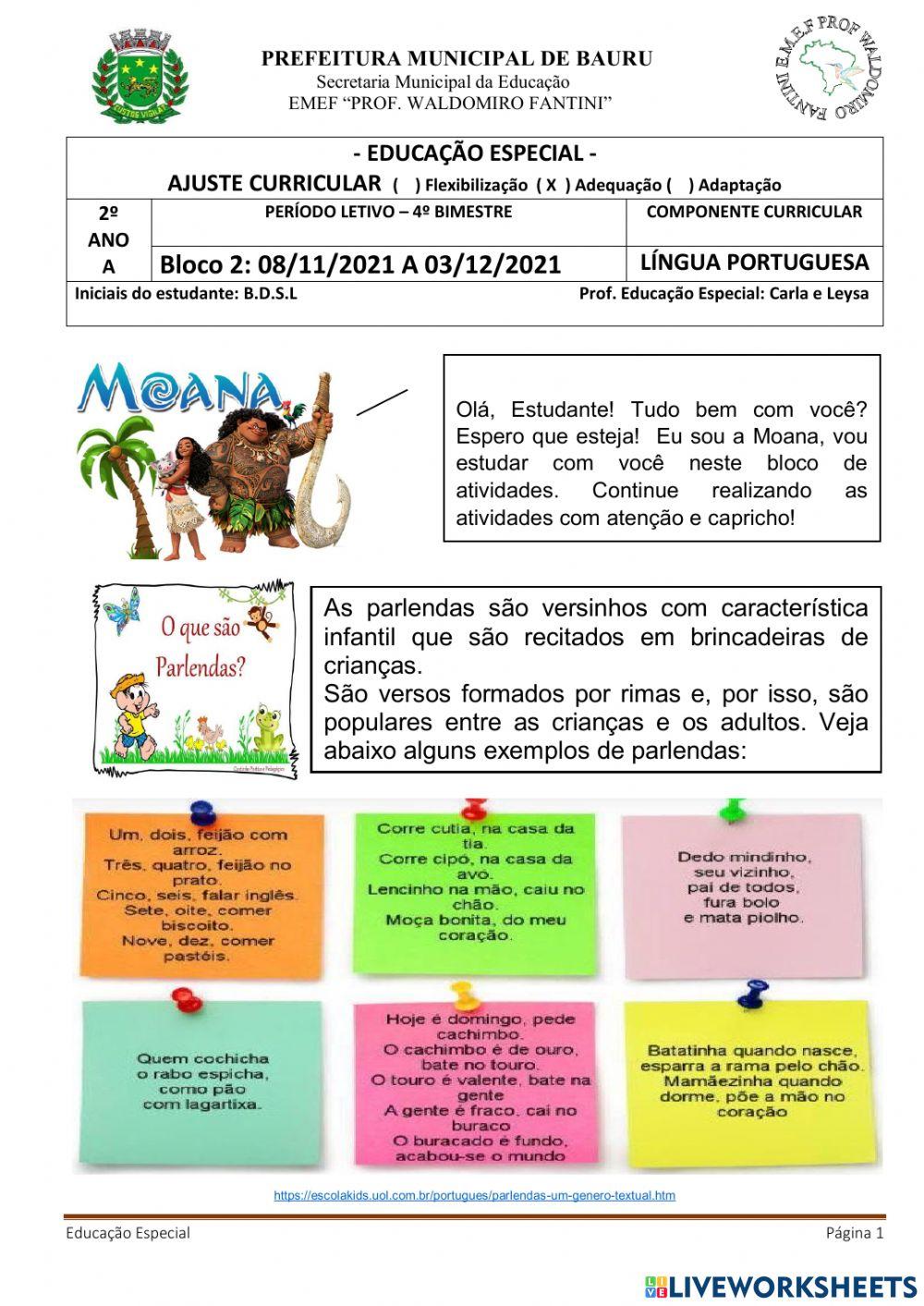 Parlendas, Alfabeto, Nome, Escrita Espontânea, Trava-Língua