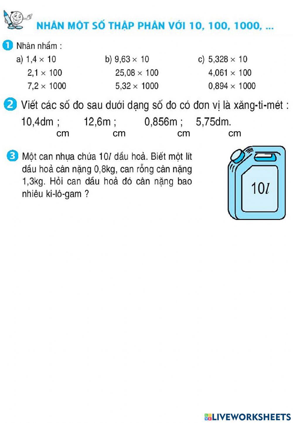 Nhân một số thập phân với 10,100,1000,... SGK