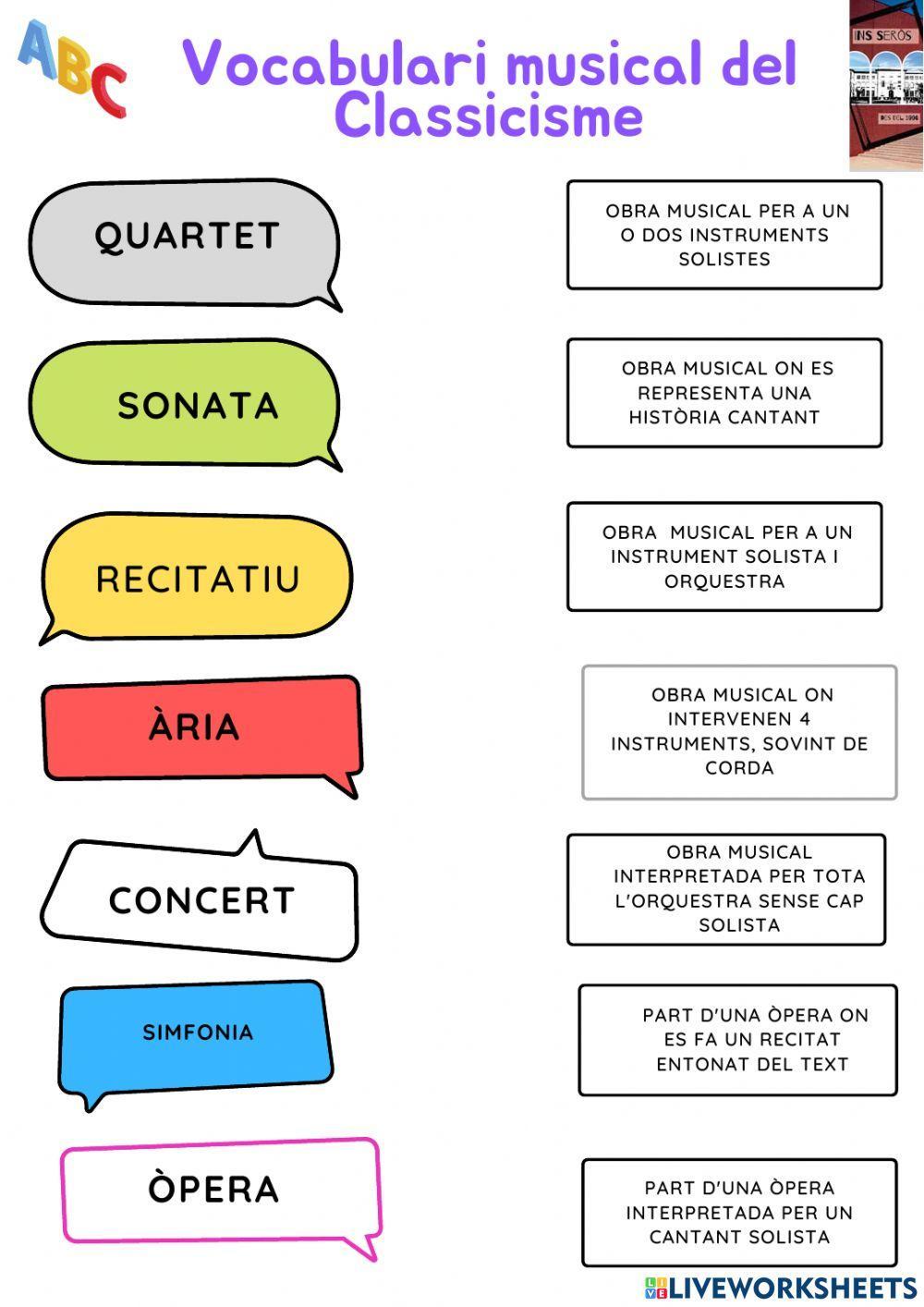 Vocabulari musical del Classicisme