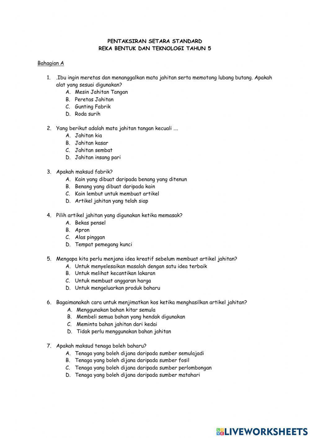 Pentaksiran setara standard rbt tahun 5