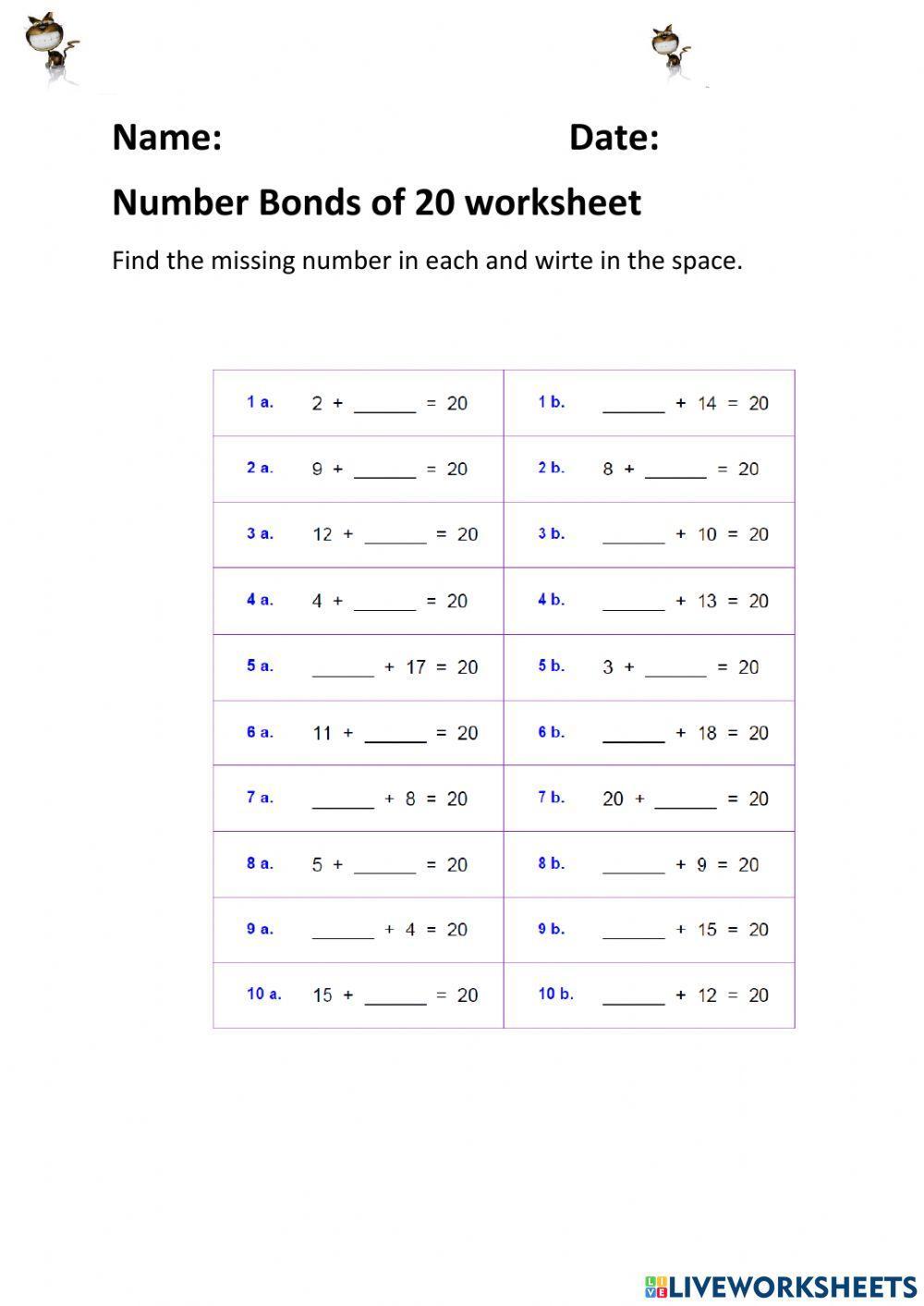 Number Bonds of 20
