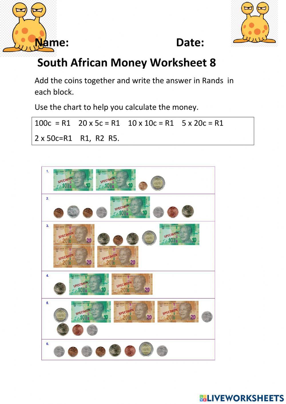 South African Money Worksheet 8