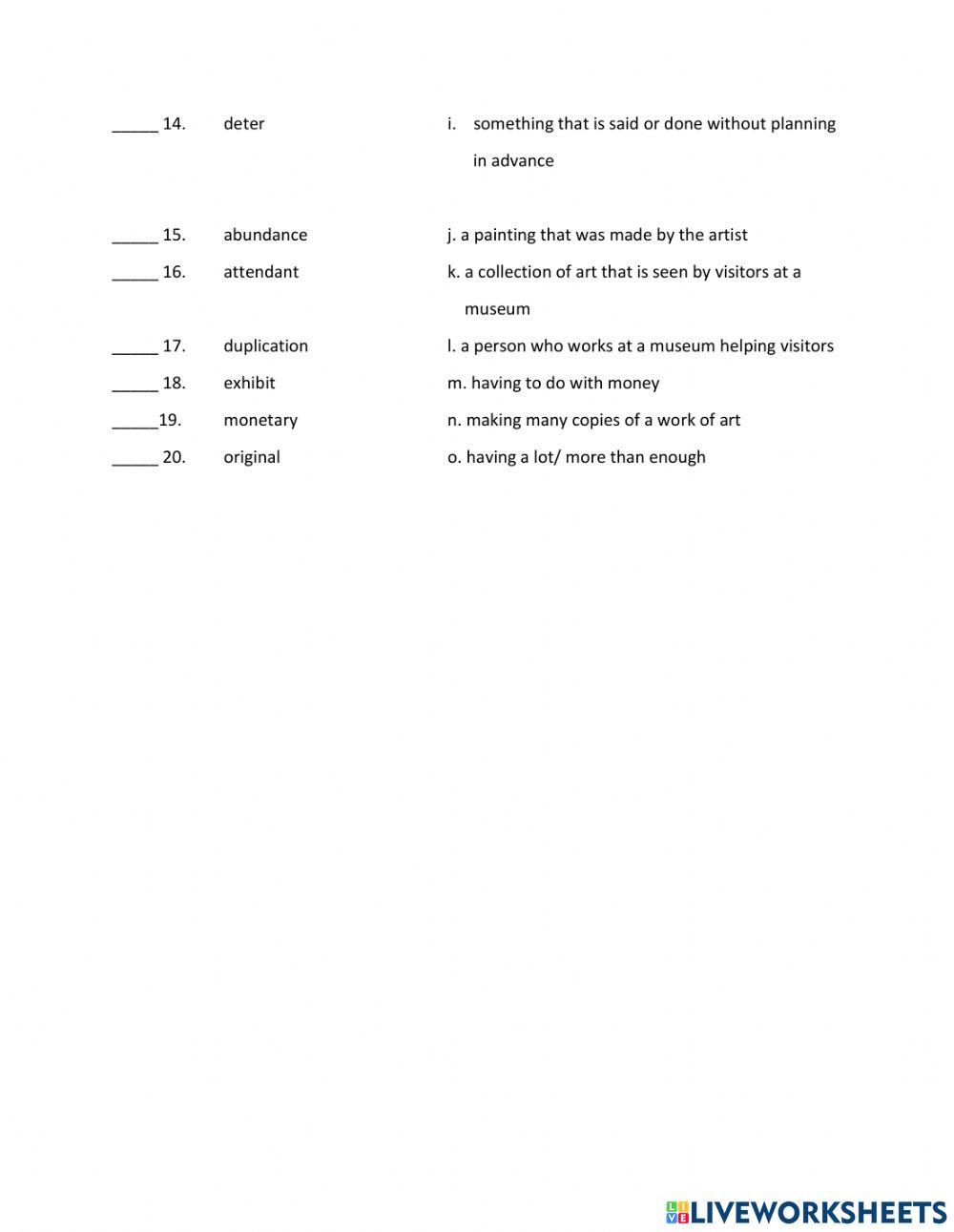 IELTS 10 Vocabulary Quiz Museums of Fine Art