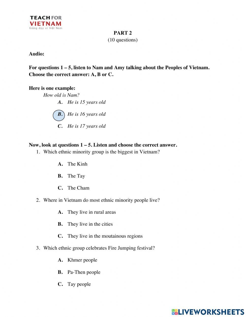 TFV - Grade 8 - Listening midterm test (Final)