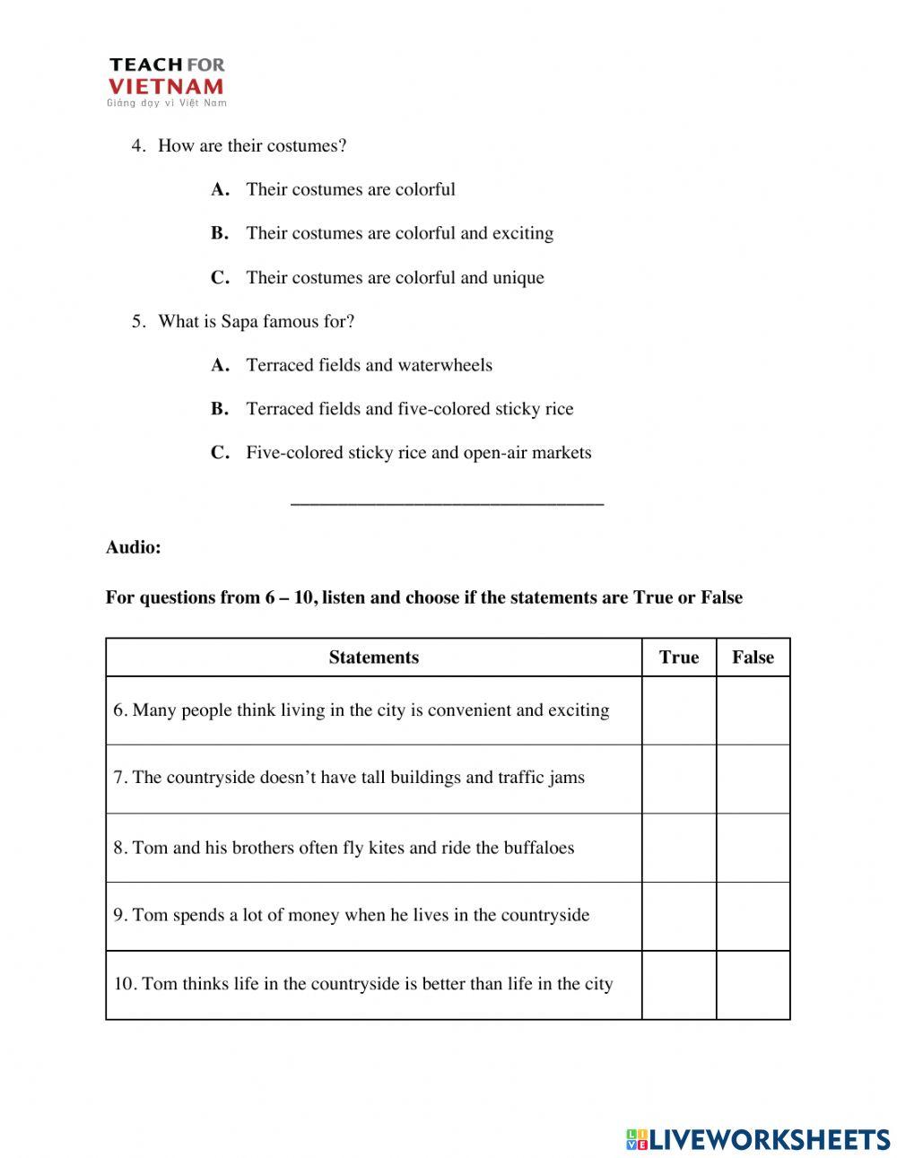 TFV - Grade 8 - Listening midterm test (Final)