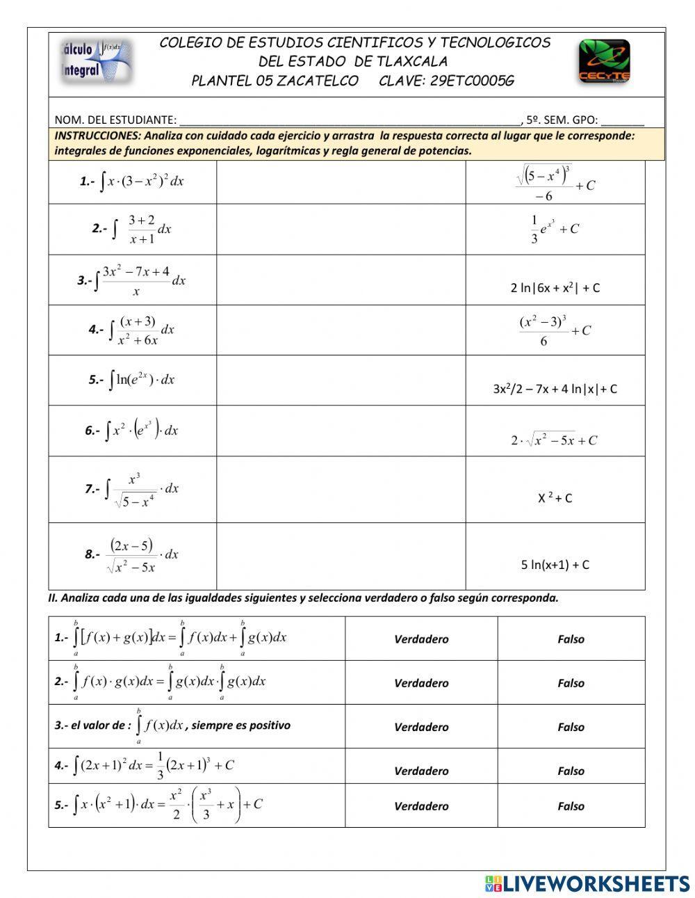 Integrales de funciones logarítmicas y exponenciales