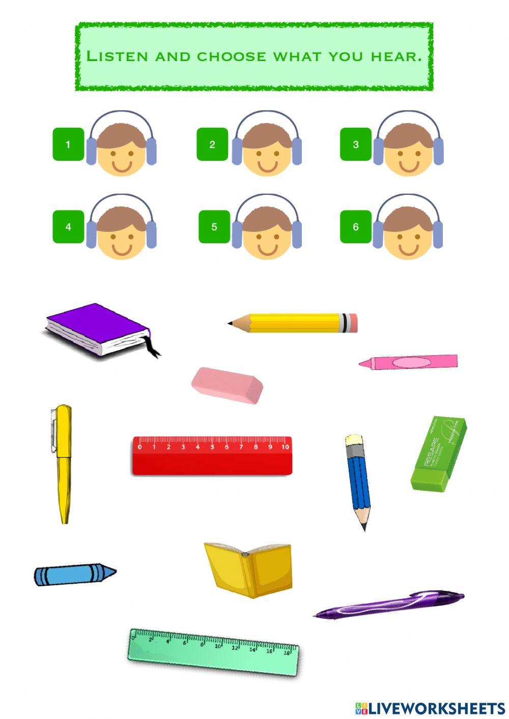 Listen and choose the classroom item