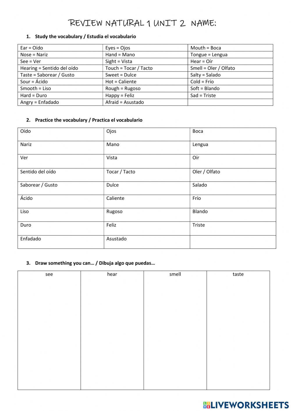 Review Natural 1 Unit 2 Worksheet Live Worksheets Review Natural 1 Unit 2 Worksheet Live Worksheets