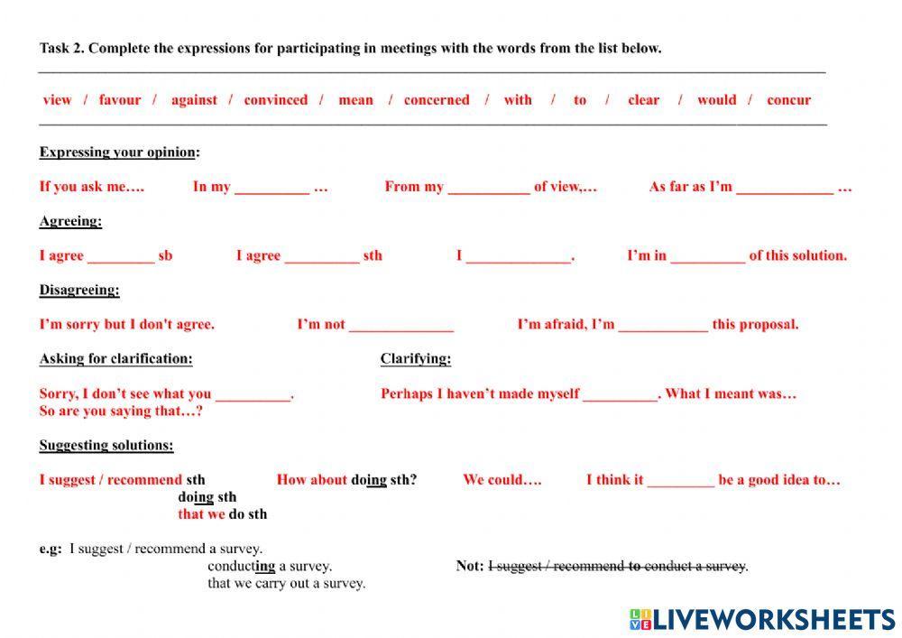 Expressions for meetings