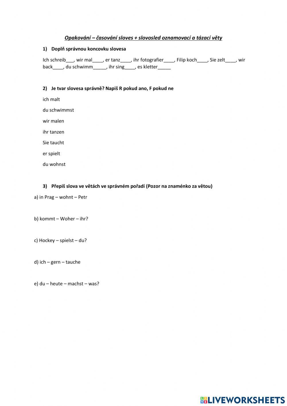 Časování sloves + slovosled v německé větě